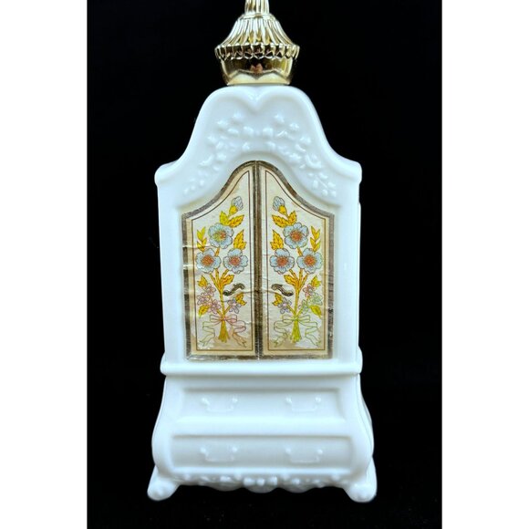 Avon Armoire Decanter Field Flowers Foaming Bath Oil Empty Bottle Milk Glass - Picture 2 of 16